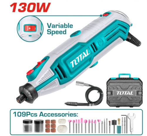 Мини шлайф TOTAL, 130 W, 109 аксесоара