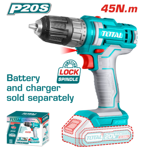 Акумулаторен винтоверт TOTAL INDUSTRIAL, 20 V, 45 Nm, без батерия