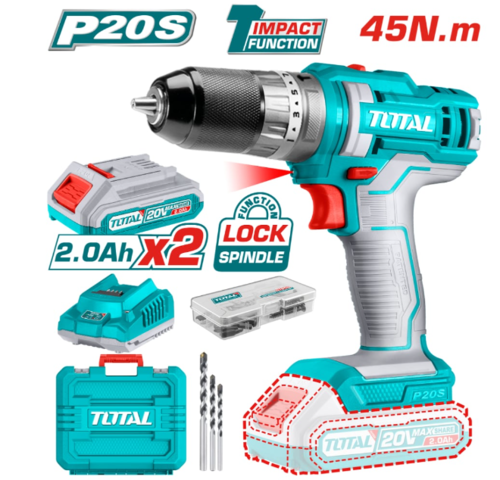 Акумулаторен ударен винтоверт TOTAL INDUSTRIAL, 20V, 2 x 2Ah, 45Nm